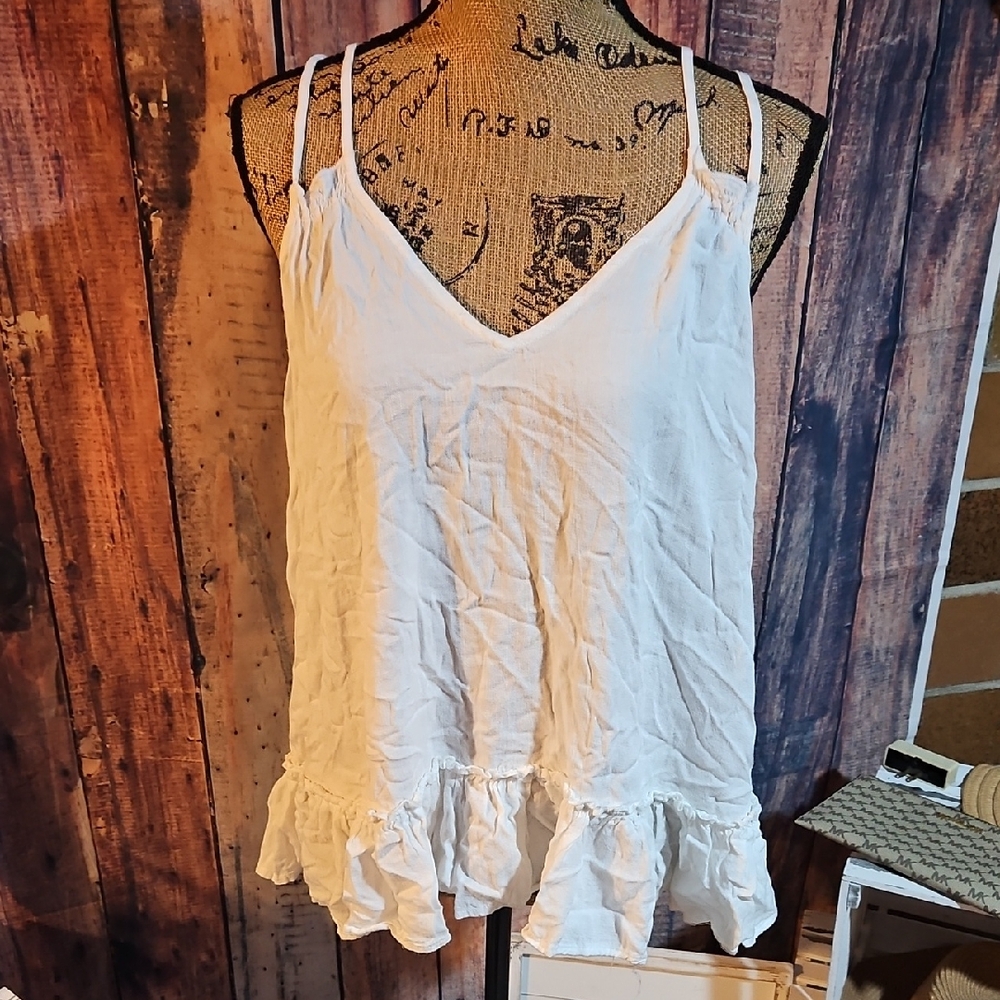 Umgee Boutique White Linen Tank Top Size 1XL